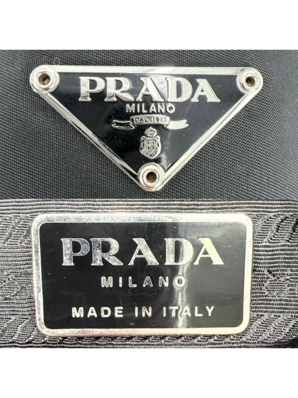 Prada Triangle Logo Mini Bag Shoulder Crossbody Nylon Black Silver